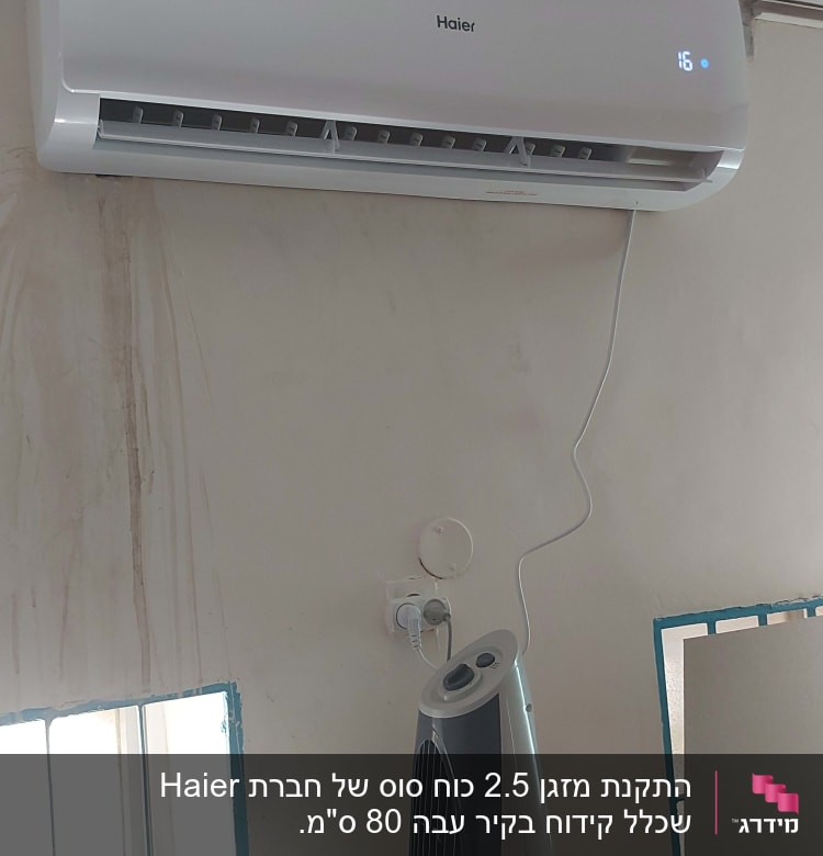 מזגן קיר לבן עם תצוגת טמפרטורה דולקת